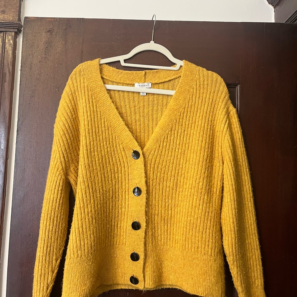 Topshop Yellow Button-Up Cardigan